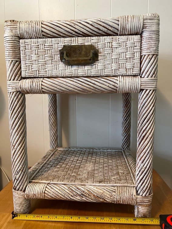 white washed wicker night stand 