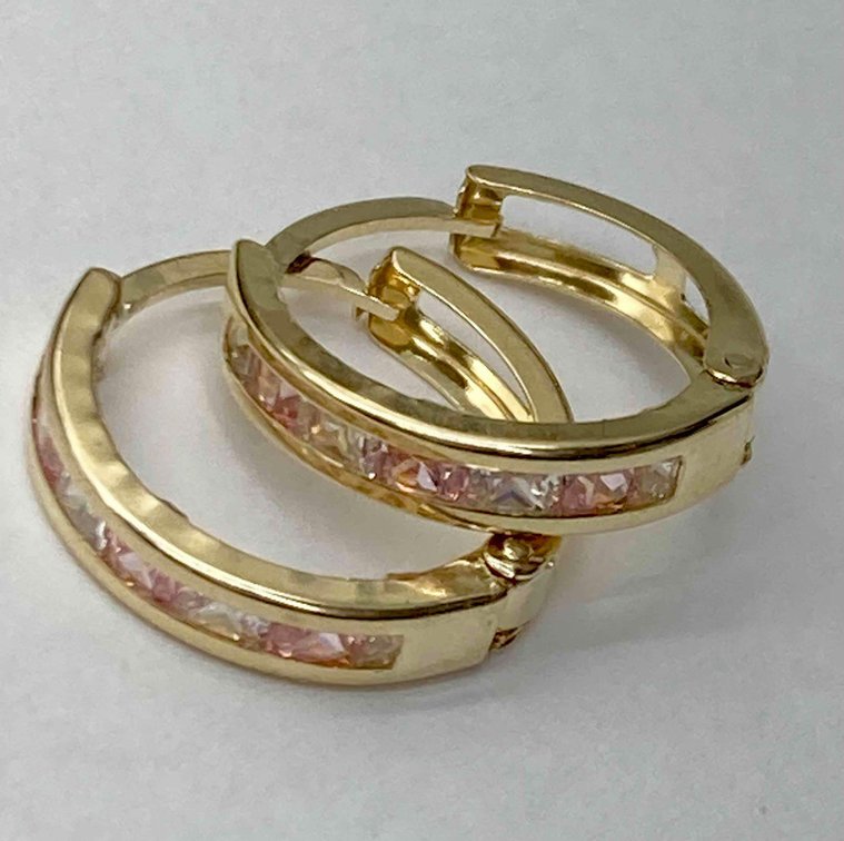 10K Fine Gold Earrings with Pink & White Gemstones!