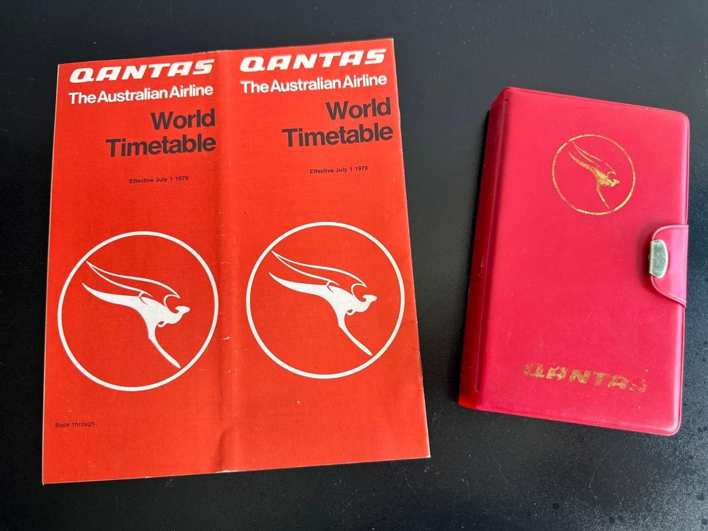 Vintage 1979 Qantas World Timetable and Playing Cards