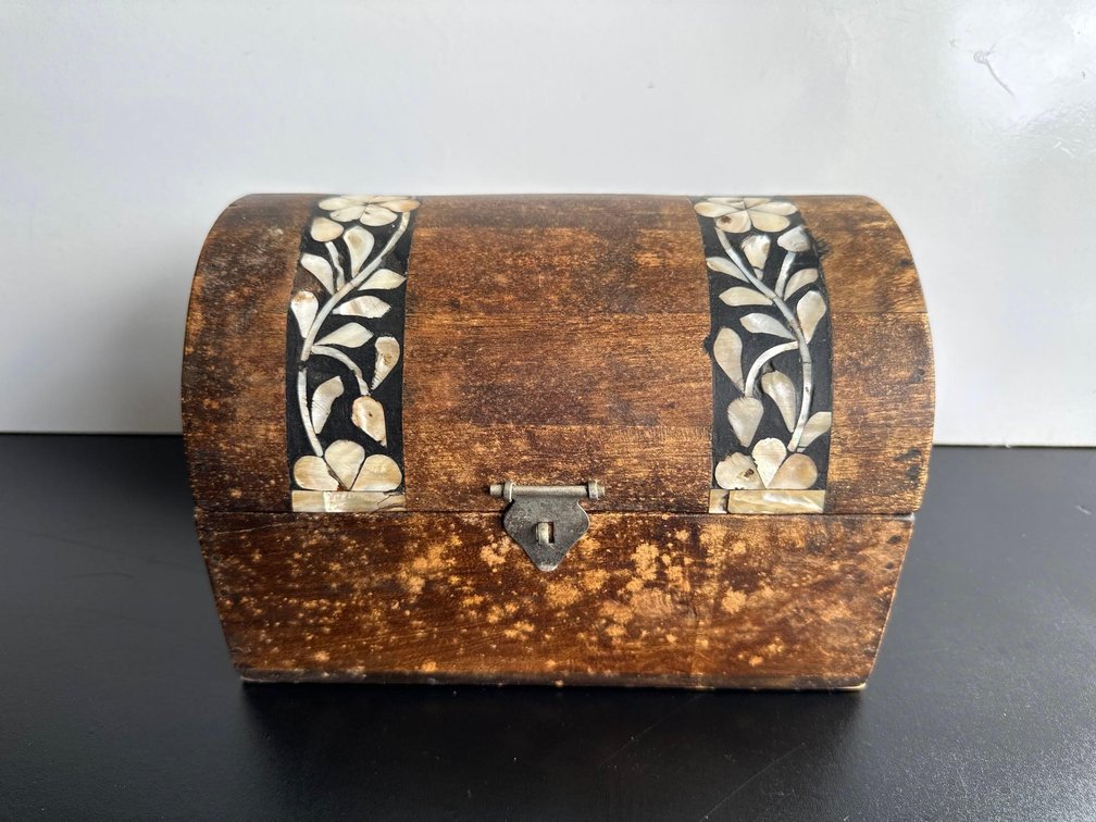 Vintage Solid Wood Mother of Pearl Inlayed Decorative Table Chest