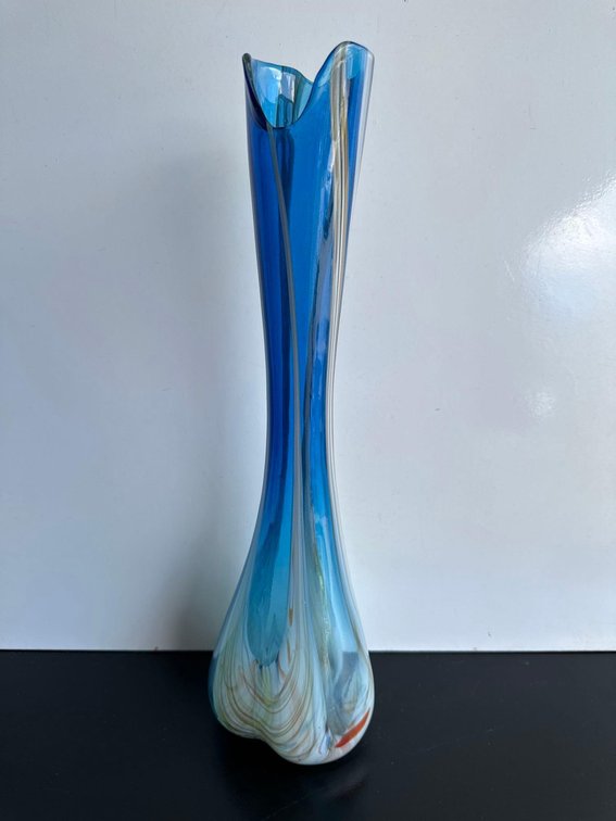Blue Hand Blown Single Stem Vase
