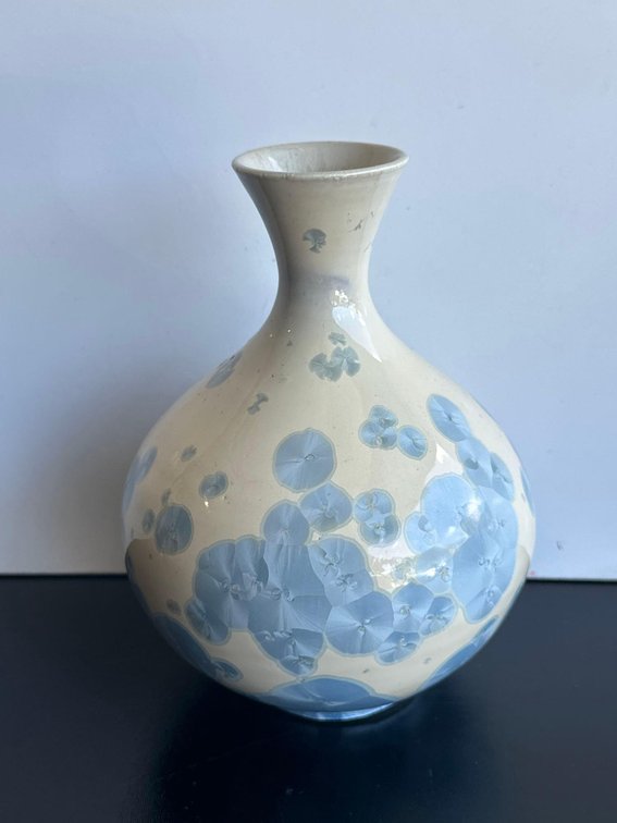 7" Artist Signed Blue Flower Design Vase 