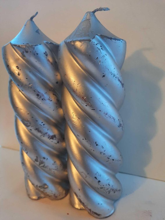 Two Candles, Silver, 8”x2.5”