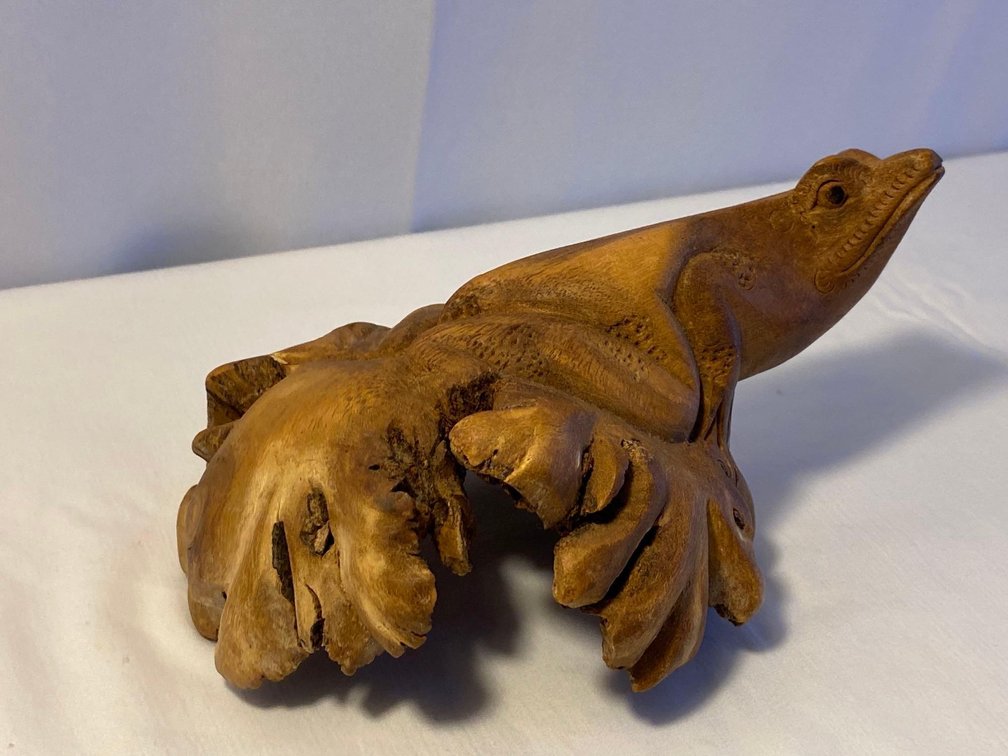 Burl Wood Frog Carving