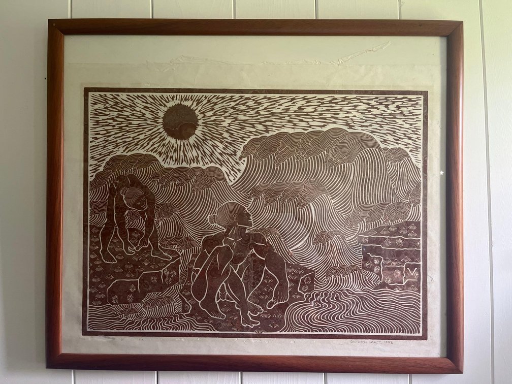 Wood Framed Dietrich Varez 1983 Opihi Pickers Etch Art