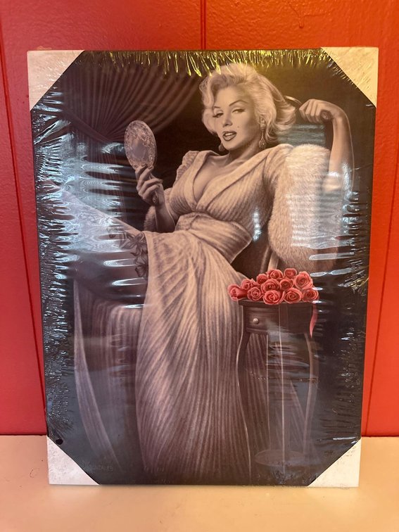 New - Marylin Monroe Black and White with Red Roses Print  
