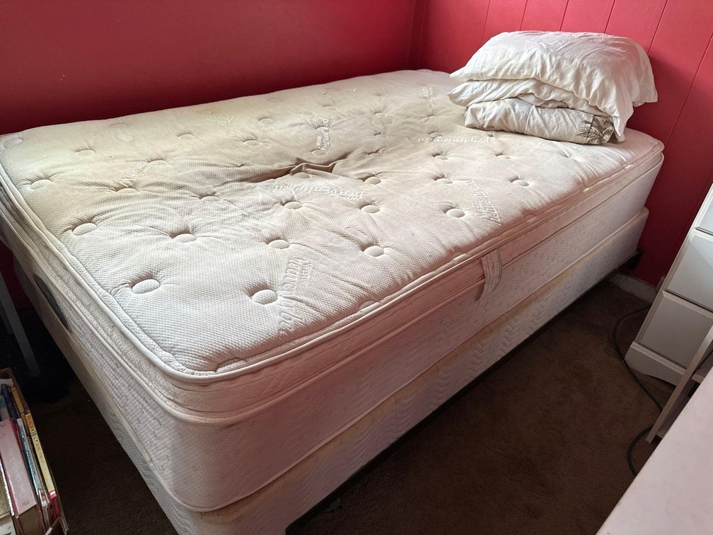 Full Size Mattress, Box Spring, Frame with Pillows 