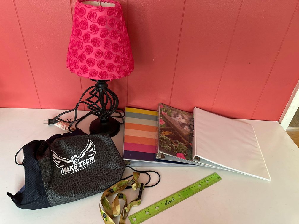 Pink Rose Table Lamp, Binders and More Misc Items 