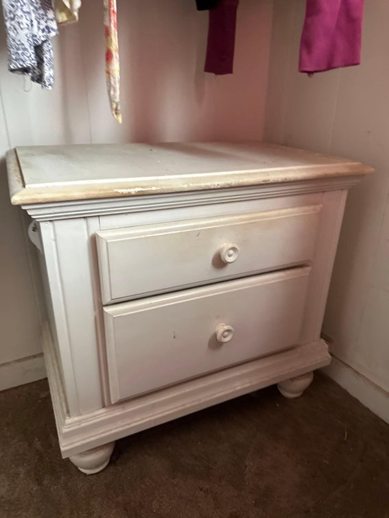 White Wood Two Drawer Side Table 
