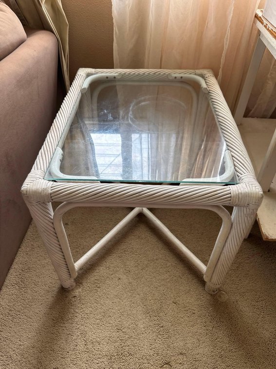White Island Style Side Table with Glass Top 