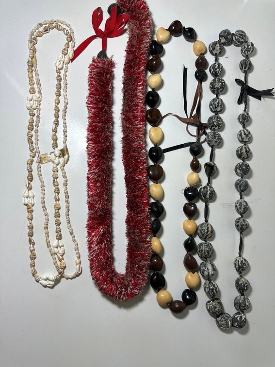Kukui Nut Lei, Shell Lei, and Paper Leis
