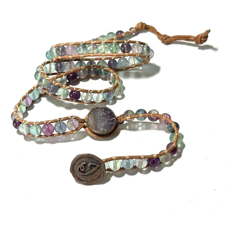 Blue and Purple Glass Beaded and Stone Necklace