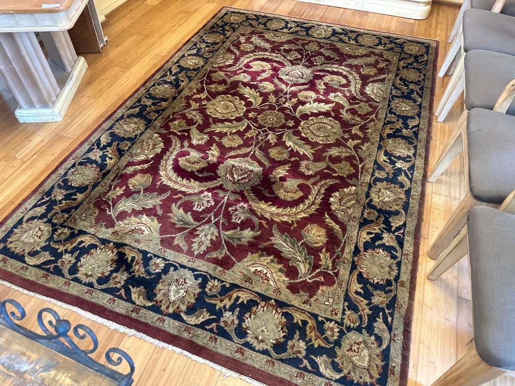 108" X 72" Large Heavy Duty Burgundy, Blue and Gold Colored Area Rug