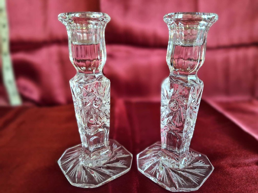 Cut Glass Candlestick Holders 