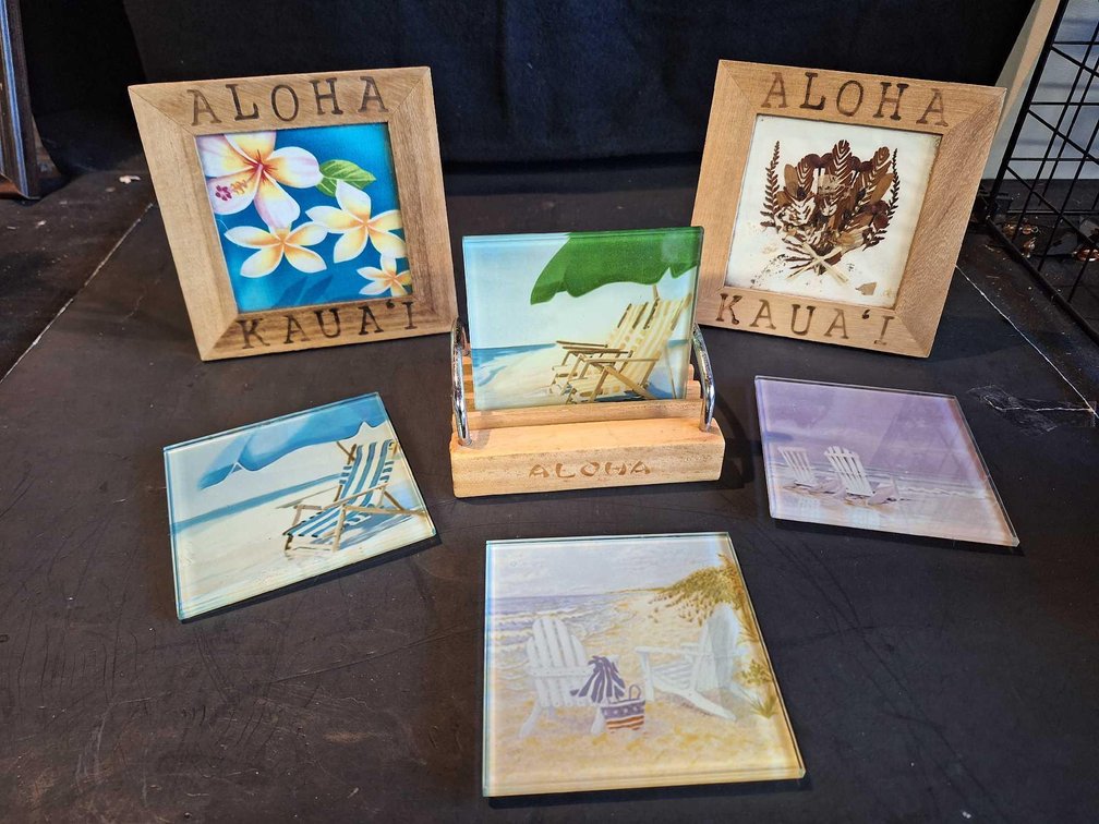 Wooden Aloha Frames and coasters