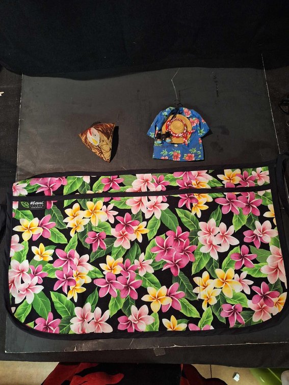 Hawaiin Print Apron Chicken pin cushion 