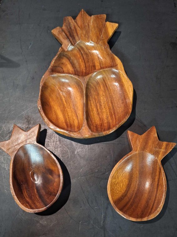 Pineapple shaped wood serving dishes 