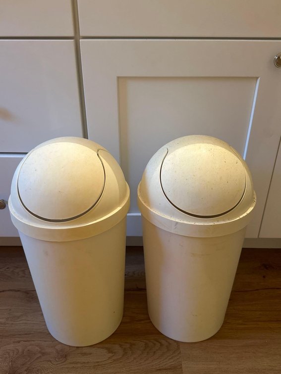 (X's 2) Beige Dome Top Plastic Waste Bins