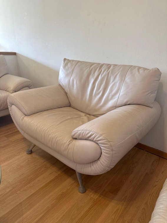 46" x 35" Nicoletti Leather Cream Off-White Sofa Chair