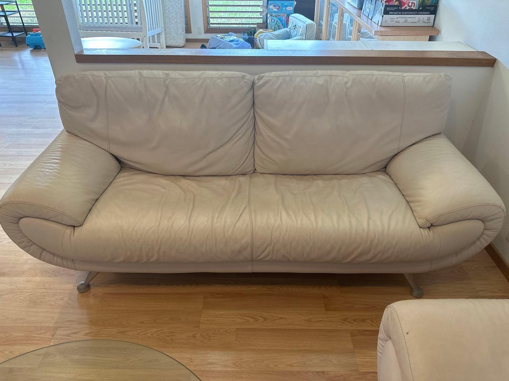81" x 34.5" Nicoletti Leather Cream Off-White Couch