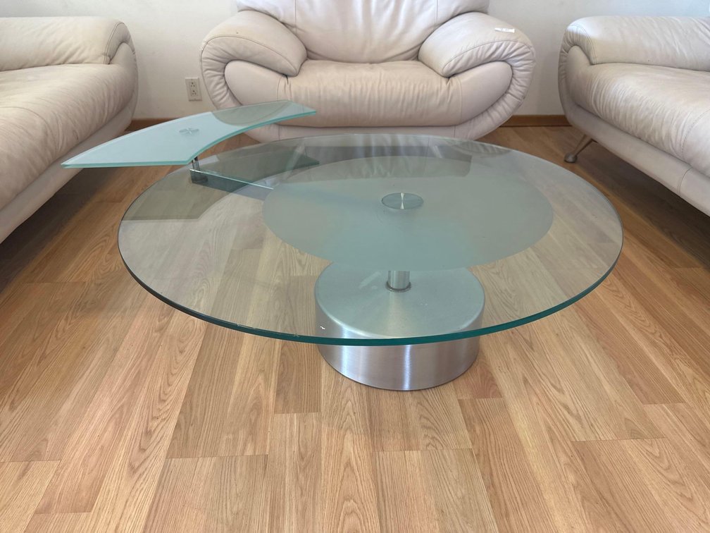 39" Round Glass Top Coffee Table with Swivel Shelf