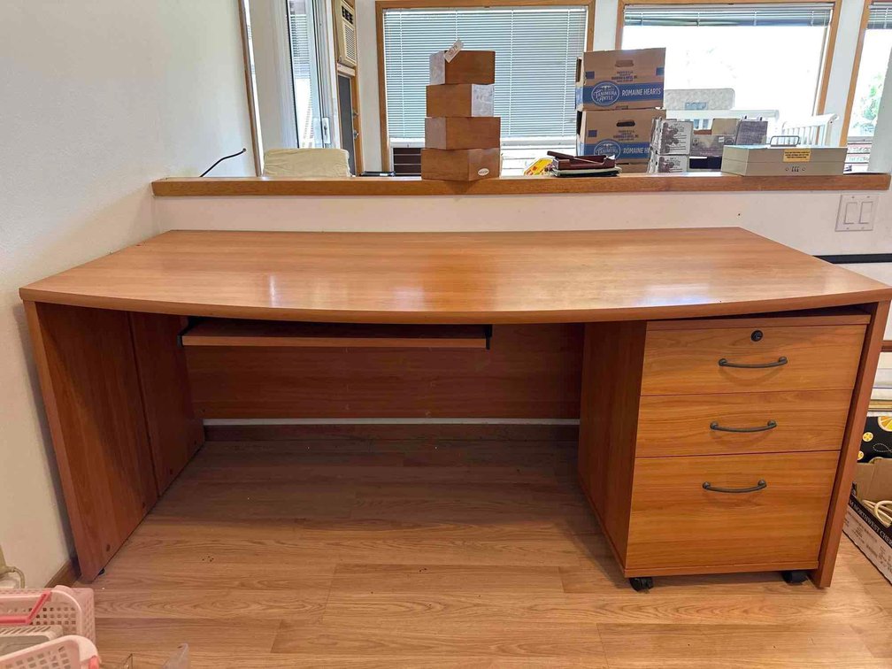 Two Piece Desk and Rolling Filing Cabinet