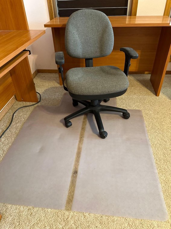 23" Grey Upholstered Wheeling Office Chair and 44"L x 52"H Floor Mat