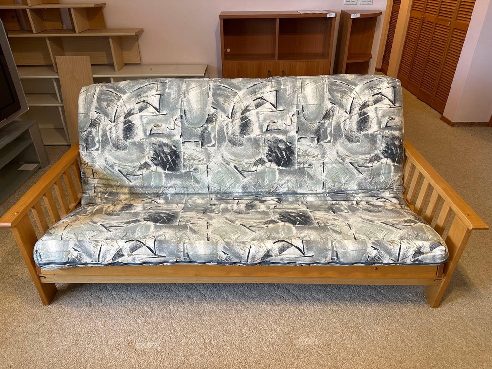 Futon Sofa Bed with Abstract Gray Cushion