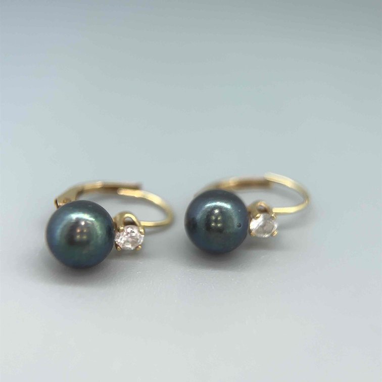 14k Gold Pearl and CZ Accents Earrings