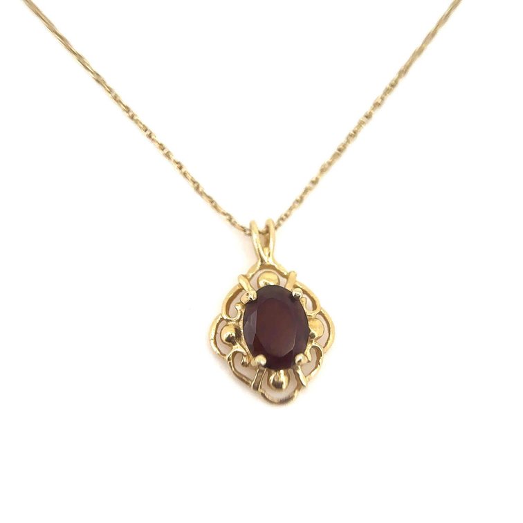14k Gold Garnet Pendant on 20" 14k Chain