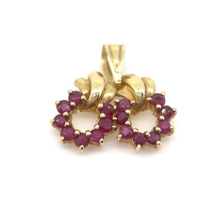 14k Gold Ruby Double Flower Pendant