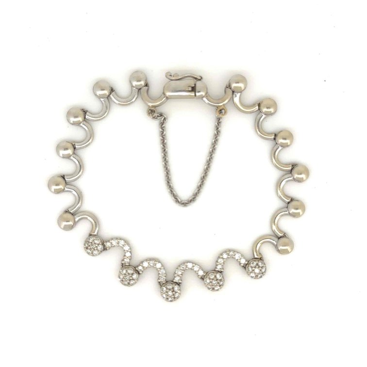 14k White Gold Diamond Pave Wavy Bracelet