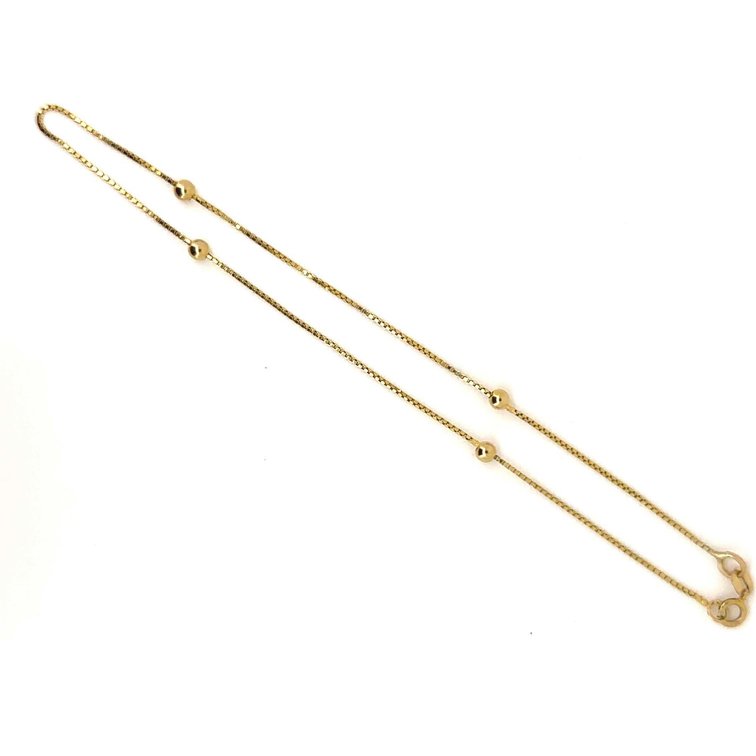 10" 14k Gold Box Chain with Gold Bead Accent Anklet