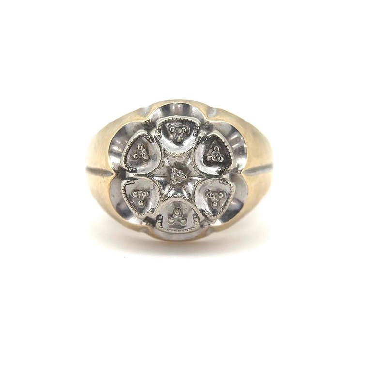 10k Gold Flower Design with Diamond Accents Adjustable Ring Size 7.5
