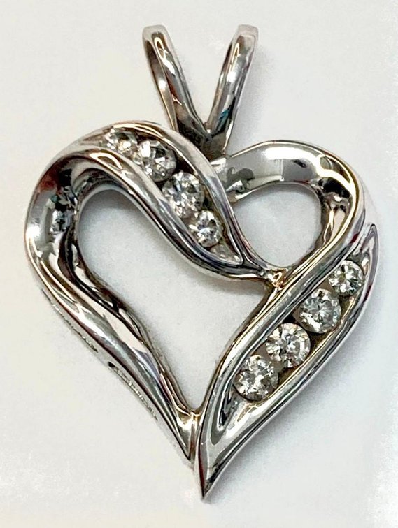14K Fine White Gold & Diamond Heart Pendant