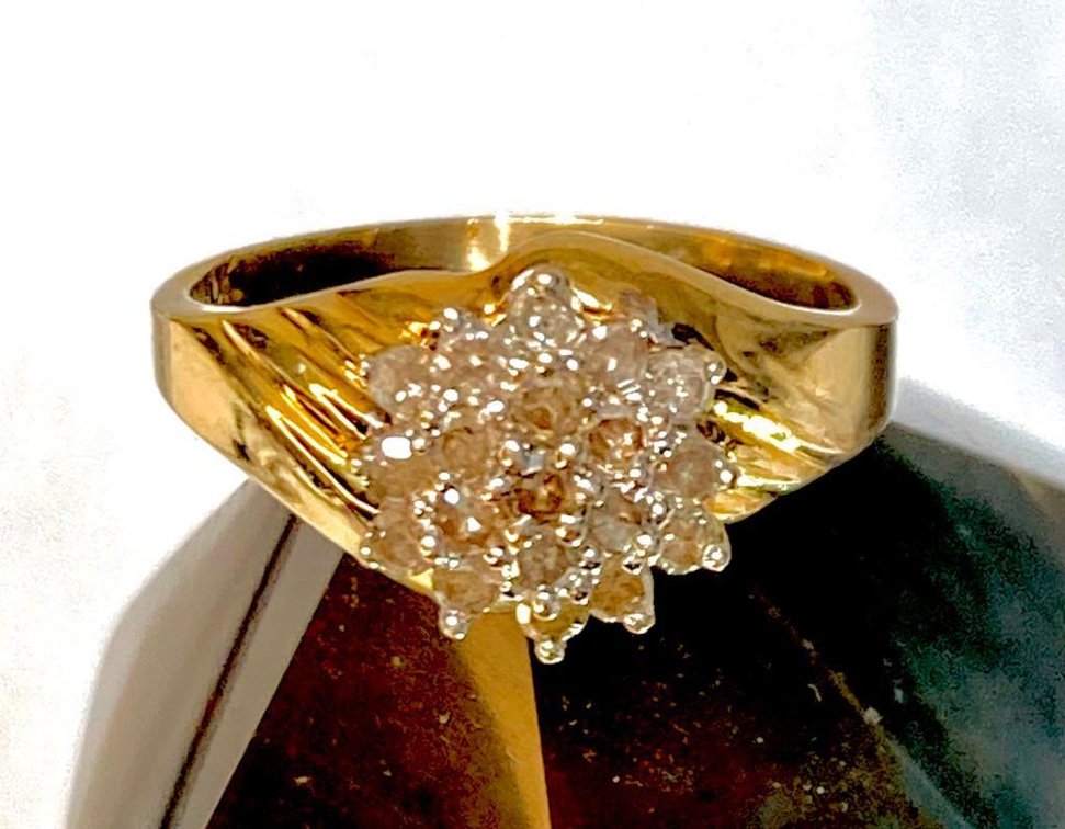 10K Fine Gold Ring with Estimated 1/2 Carat Diamond Cluster