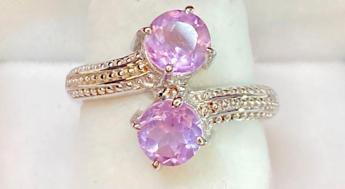 Twin Pinkish Lavender Amethyst in Rhodium over Sterling Silver Ring Size 6
