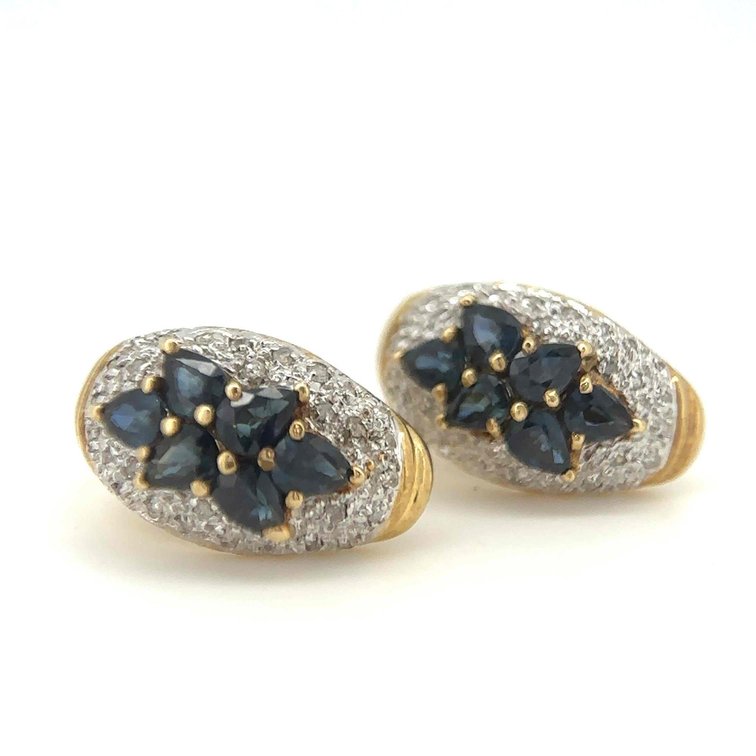 14k Gold Sapphire and Diamond Accents Earrings