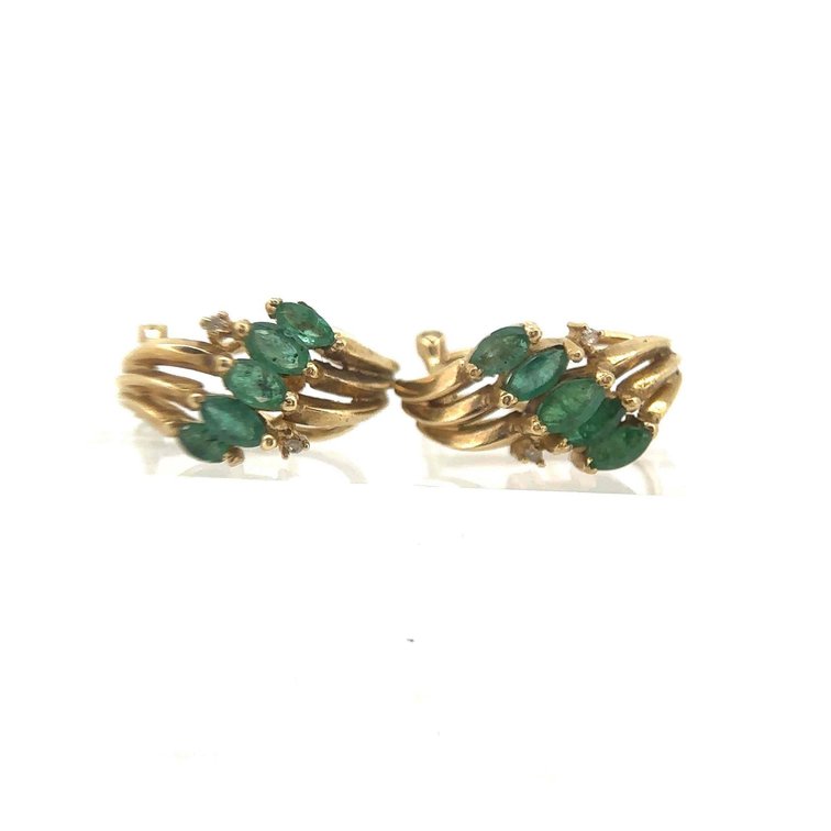14k Gold Emerald and Diamond Accents Earrings