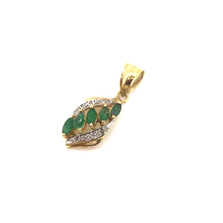 14k Gold Emerald and Diamond Accents Pendant
