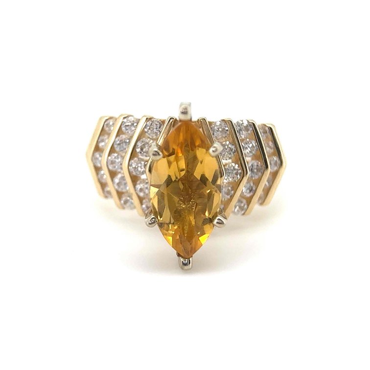 14kP Gold Topaz and CZ Size 6.5 Ring
