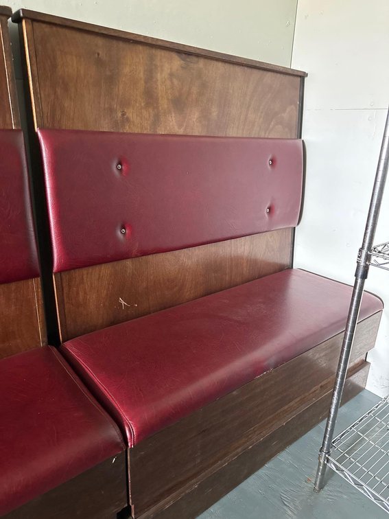 Wood and Maroon Cushion Two Person Bench Restaurant Booth 