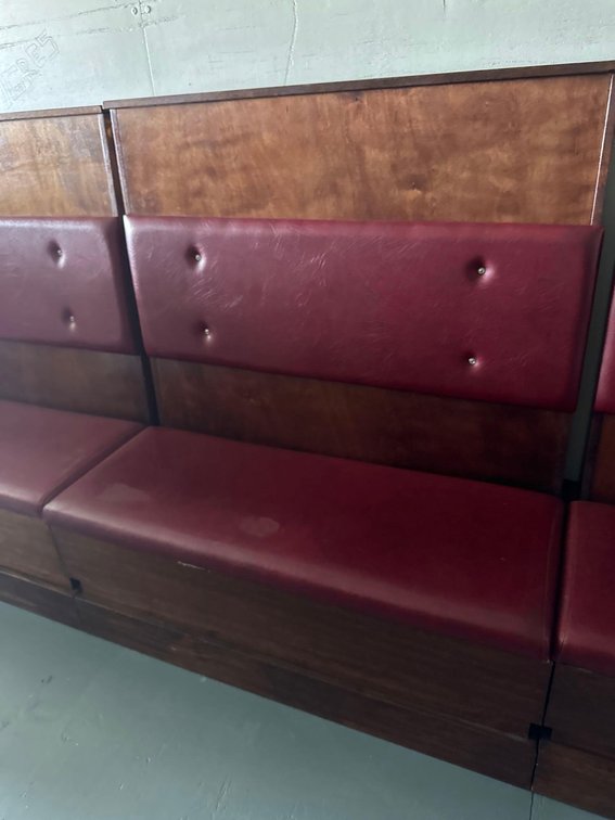 Wood and Maroon Cushion Two Person Bench Restaurant Booth 