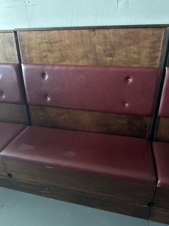 Wood and Maroon Cushion Two Person Bench Restaurant Booth 