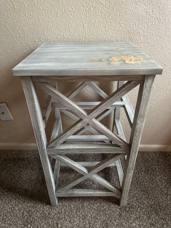 Light Gray Wood X Pattern Side Table 