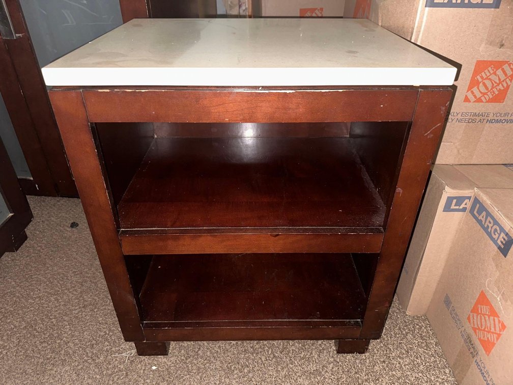 Dark Wood with White Top Two Shelf Nightstand 