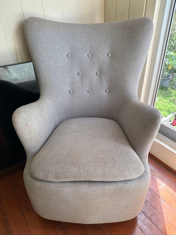 High Back Light Colored Winged Back Arm Chair 