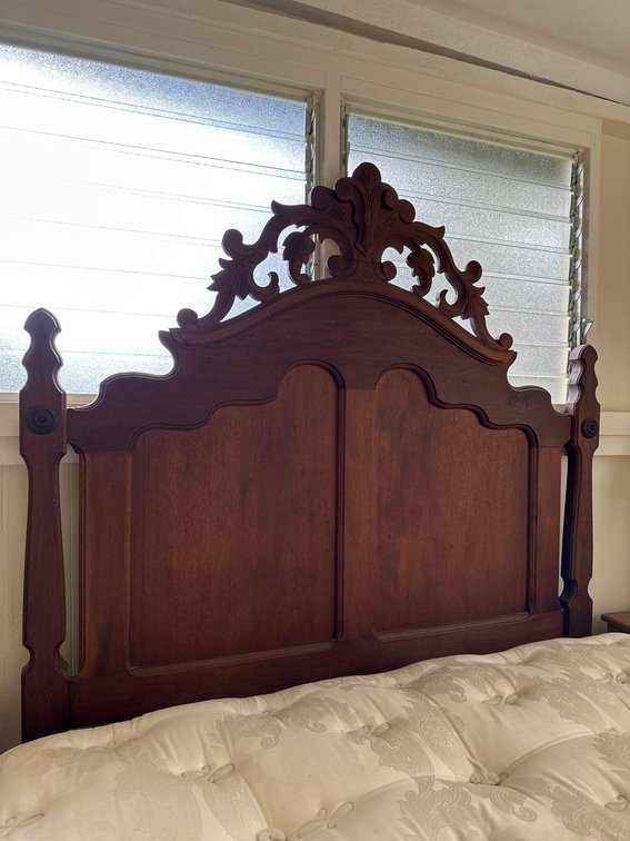 57" Long Intricate Wood Carved Headboard 