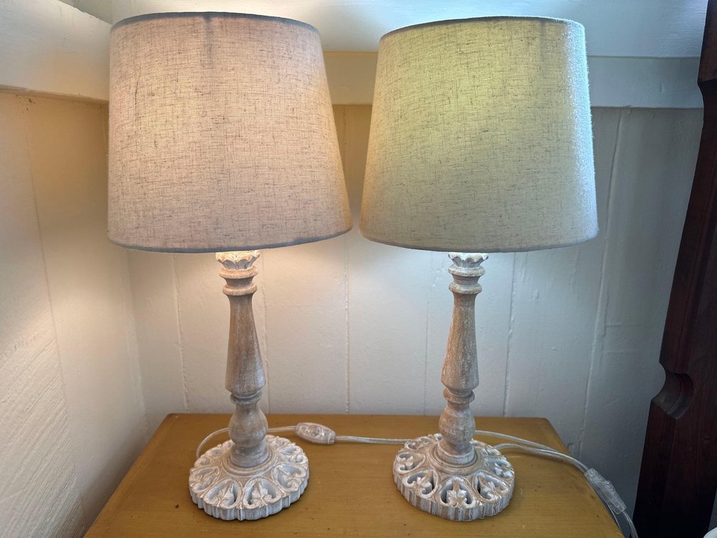 (X's 2) Rustic Farm Style Wood Base Table Lamps