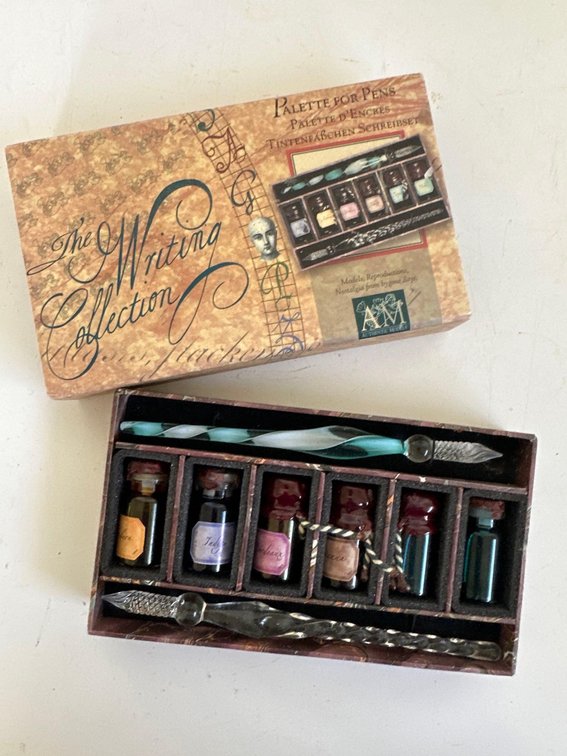 Pallet for Pens The Writing Collection Glass Pen and Color Ink Wells
